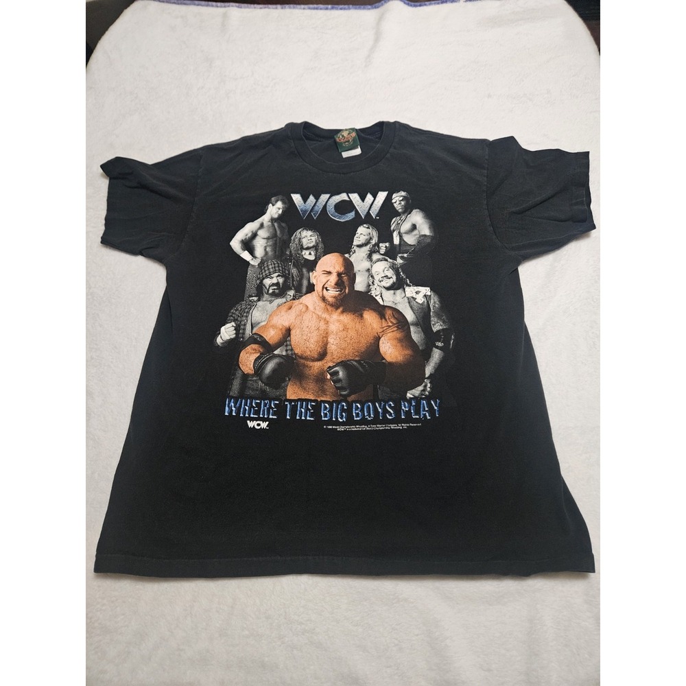 Vintage 1998 WCW Wrestling Goldberg T-Shirt Logotel XL Where The Big Boys Play